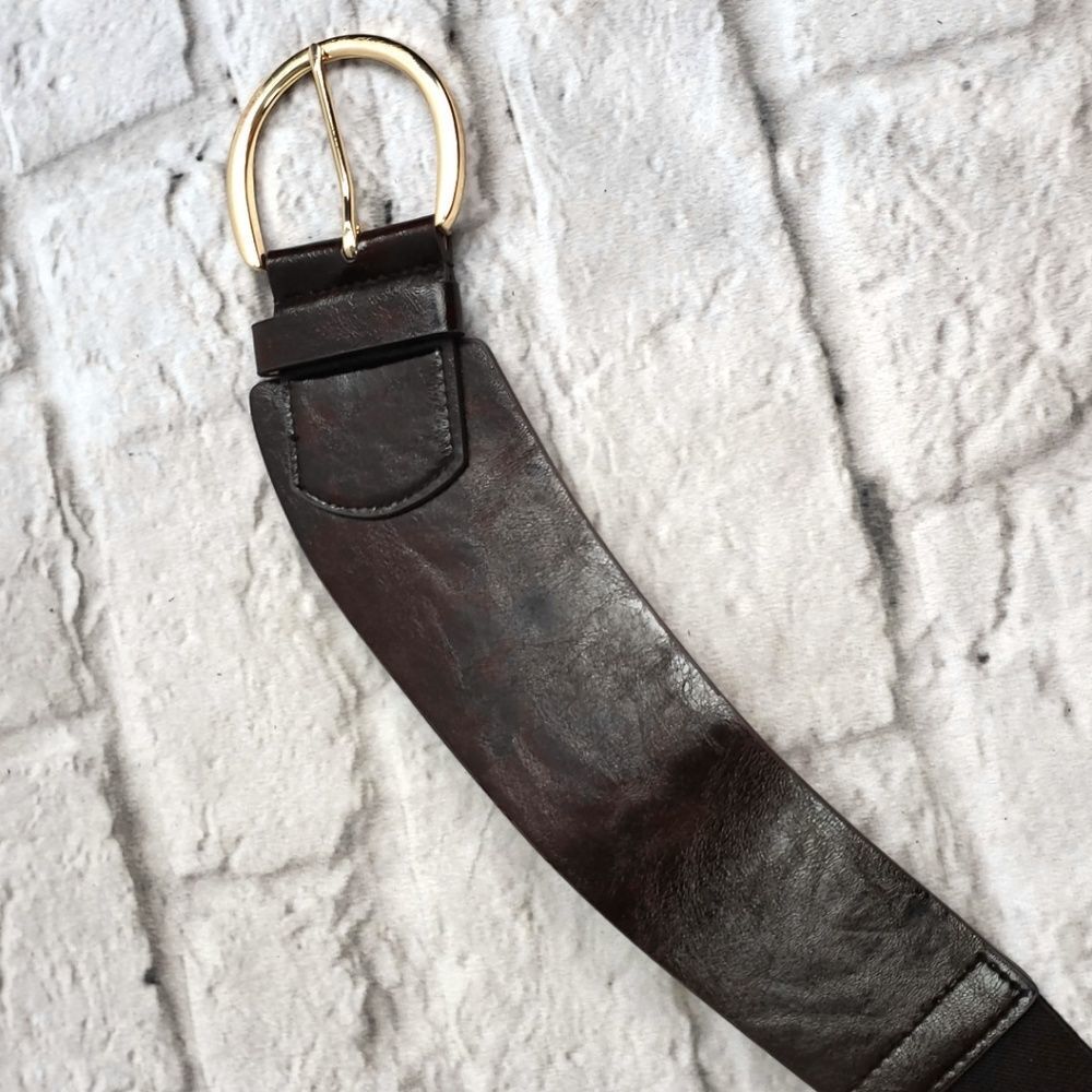 Brown Faux Leather V shaped Belt Gold Toned Buckle - Picture 6 of 6